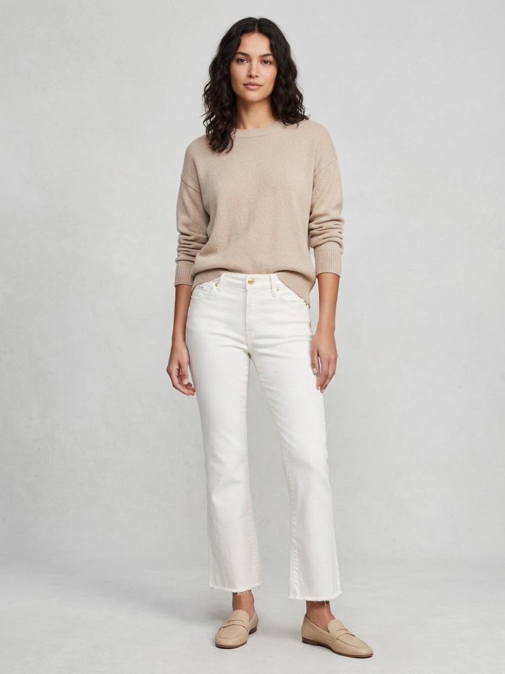 Frame Le Crop Mini Boot Denim Ivory Raw Hem Jeans Size 26